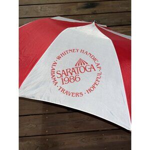 1986 Saratoga Race Track Red/White Umbrella - Horse Head - Vintage